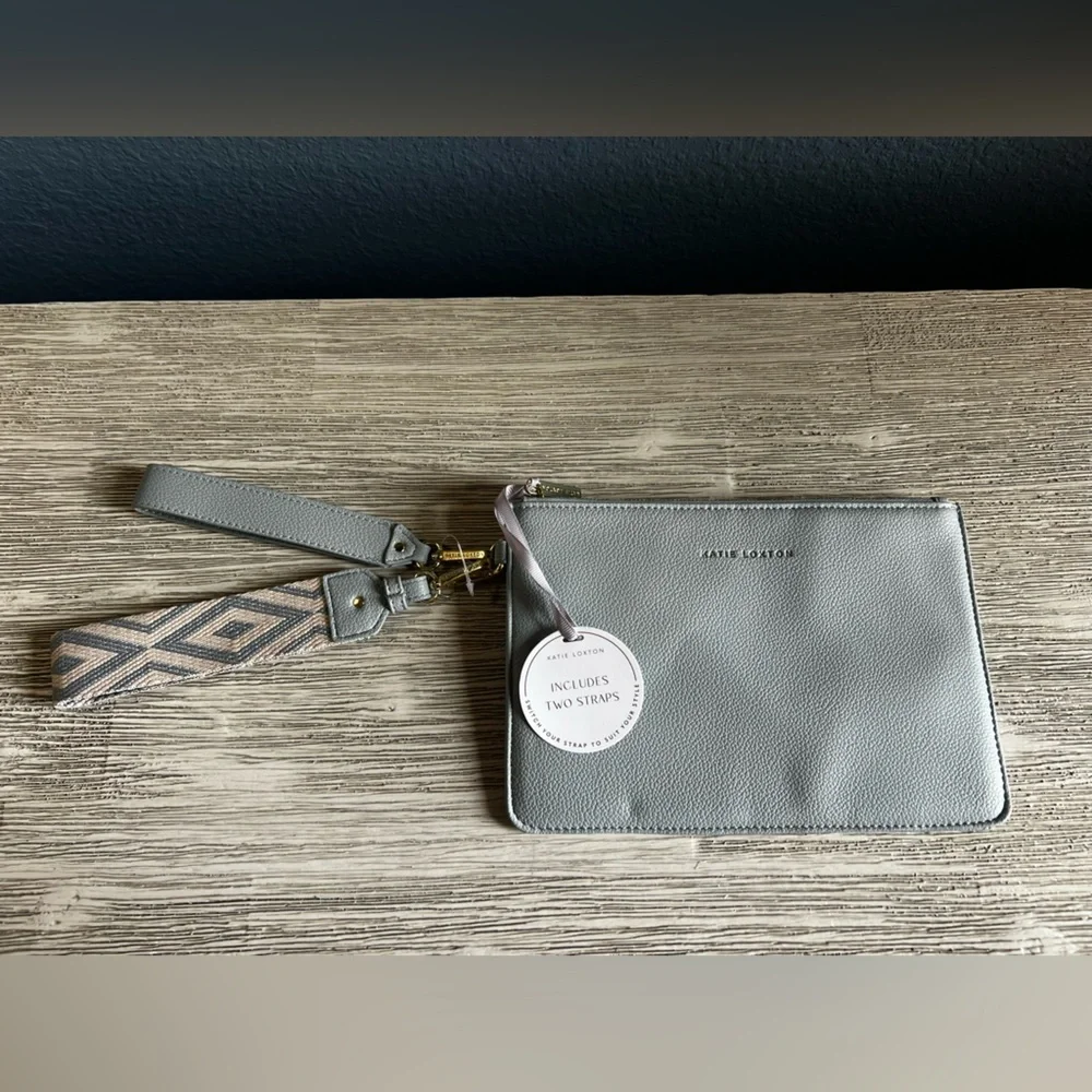 🆕 Katie Loxton Elegant Gray Leather Clutch Wristlet